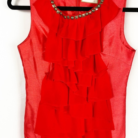 FUMBLIN’ FOE Ruffled Fitted Coral Red Dress - Picture 3 of 4